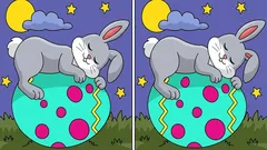 Masz 9 sekund: znajdź 3 różnice na rysunku z królikiem i wielkanocnym jajkiem